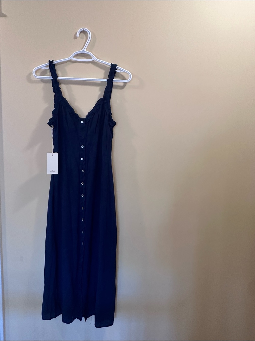 NWT Aritzia Wilfred Navy Ruffle Button-Front Maxi Dress Size 4